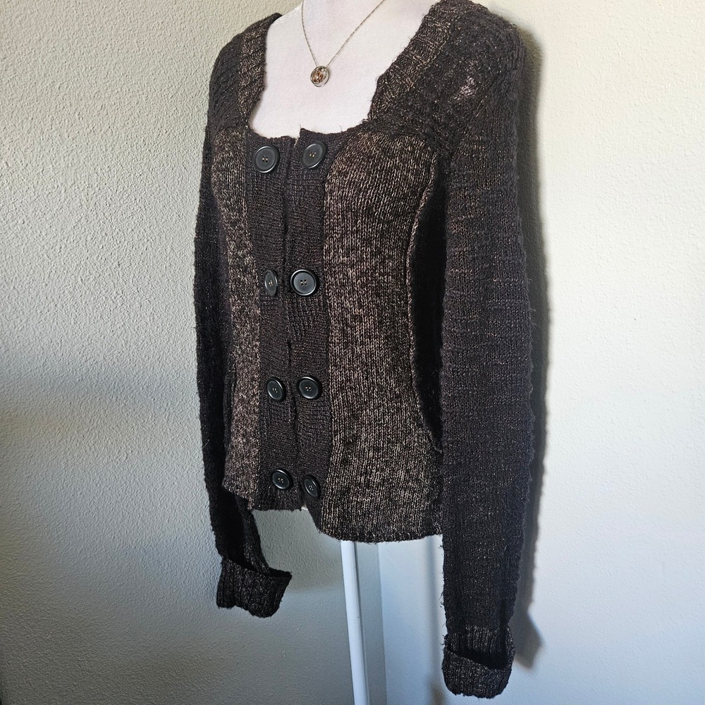 BKE Brown Metallic Knit pCardigan Sweater